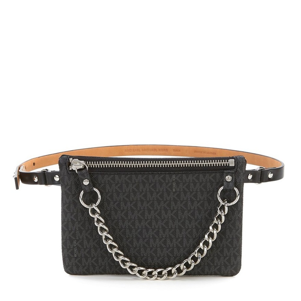 Michael Kors Black Belt Bag with Silver Chain